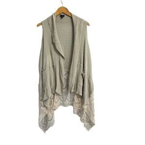 COCO + CARMEN Woman's Cardigan Vest kimono with Lace and Pockets size 0/S